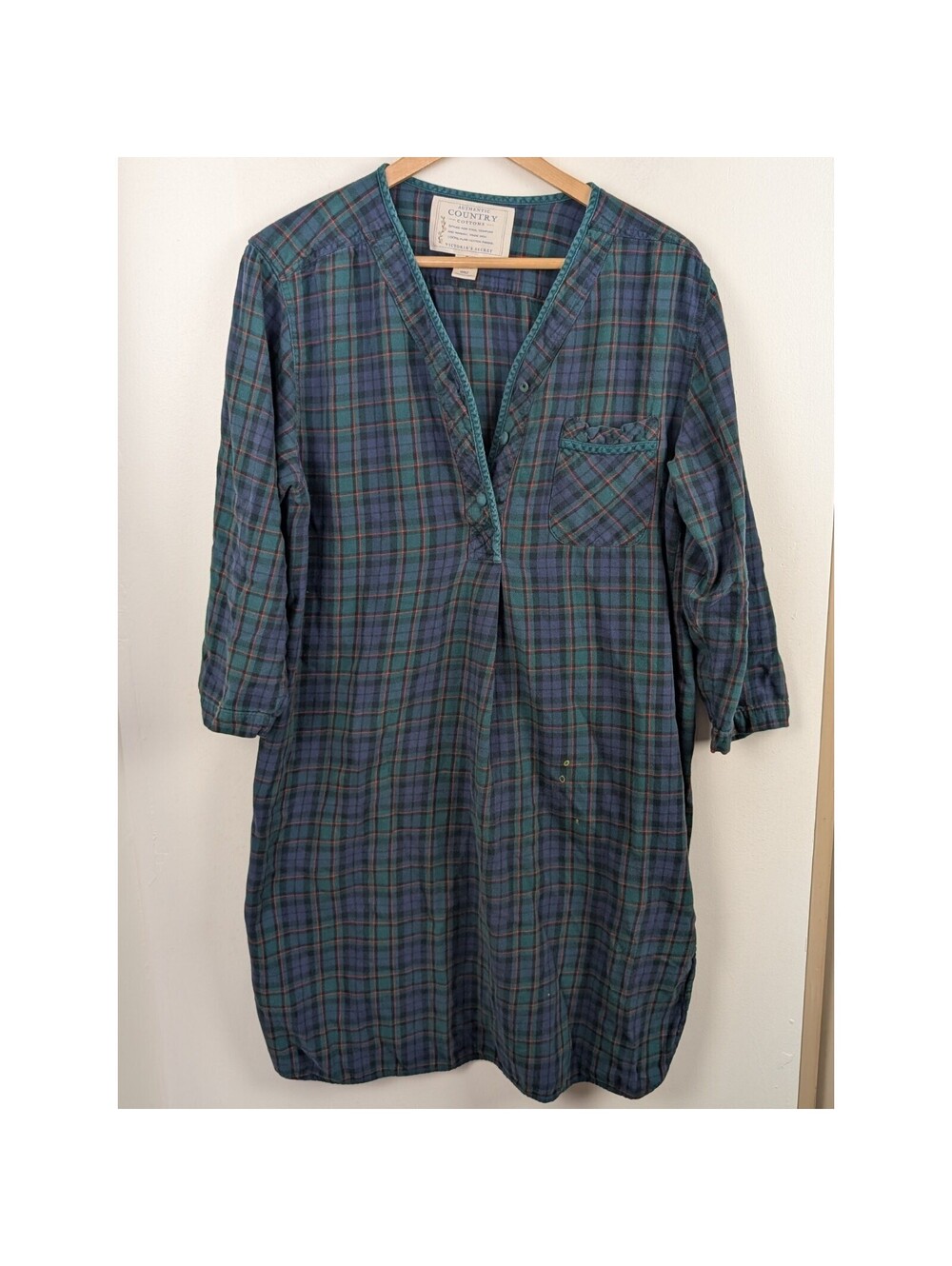Victoria's Secret Small Green Plaid Long Sleeve Nightgown Authentic Country